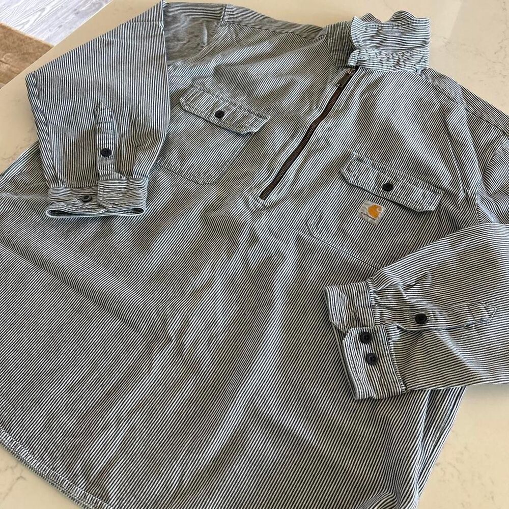 Carhartt Men's Blue and Grey Shirt